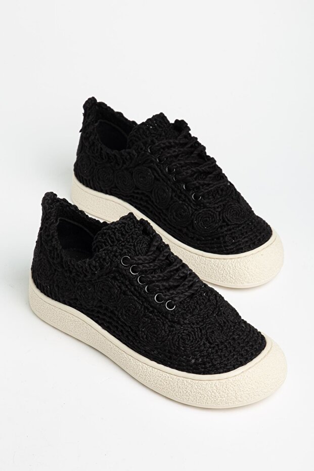 Naz Women's Braided Black Thick Sole Casual Women's Sneaker