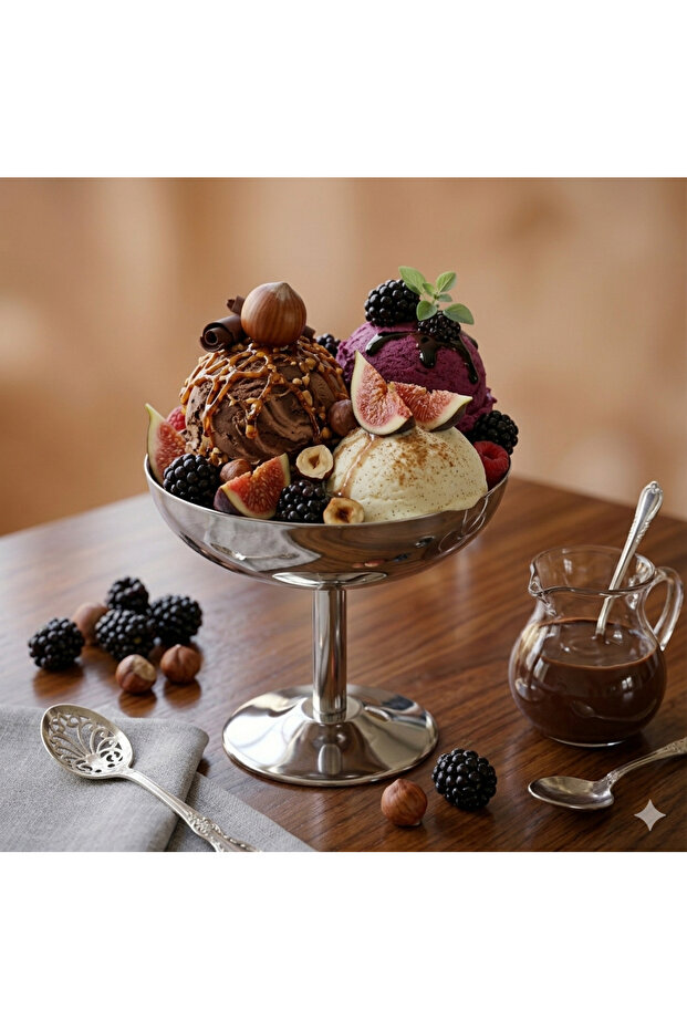Stainless Steel 2-Piece Ice Cream Presentation Set with Stand, Ice Cream Dessert Snack Bowl