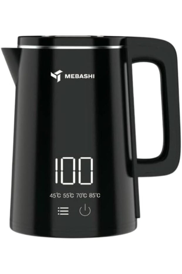Electric Kettle with Digital Temperature Control, 1.7L, 1500W, 4 Presets, Double Wall Cool Touch, Stainless Steel, Black, ME-KT1111