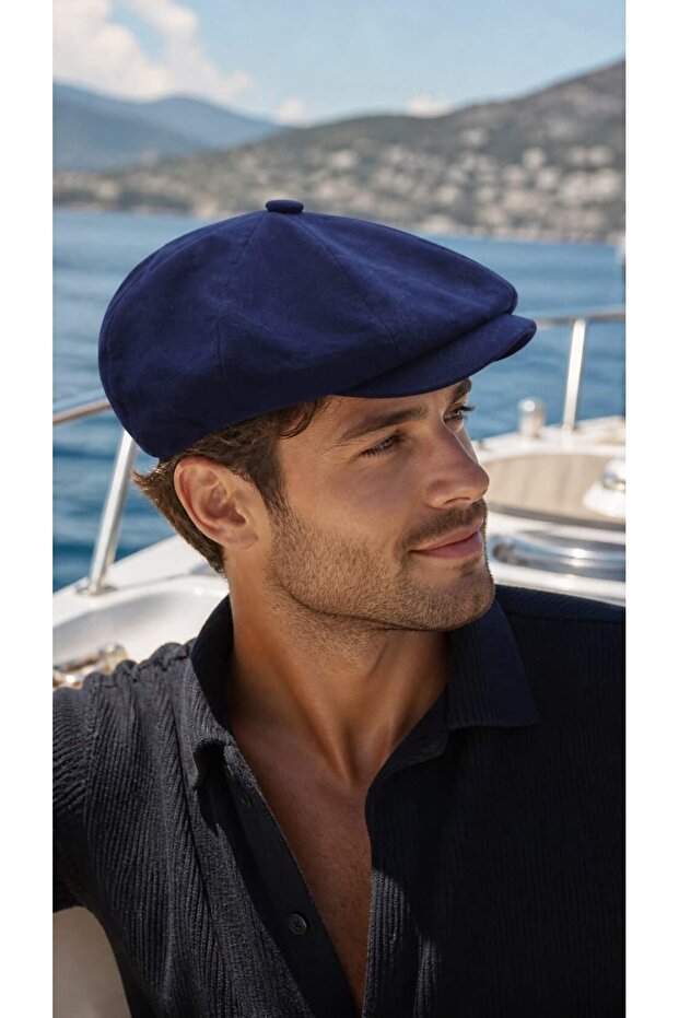 Navy Blue Linen Vintage Gatsby Men's Hat