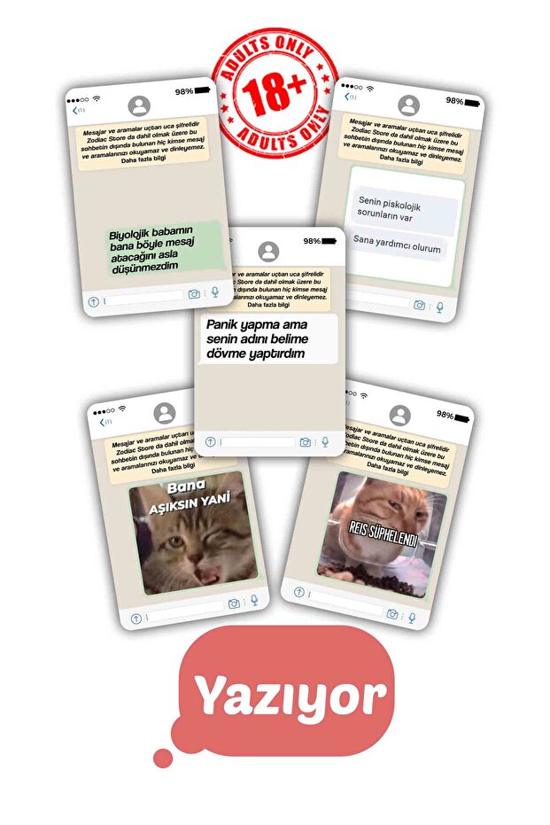 Zodiac Store Yazıyor… (+18) – 108 Cevap & 60 Mesaj Kartı – Yetişkin Parti Oyunu