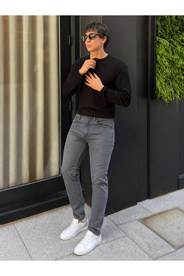 Men's Trend Comfort Basic Slim Fit Smoked Denim Trousers