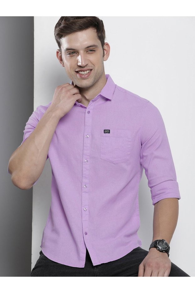 Men Lilac Spread Collar Regular Shirt