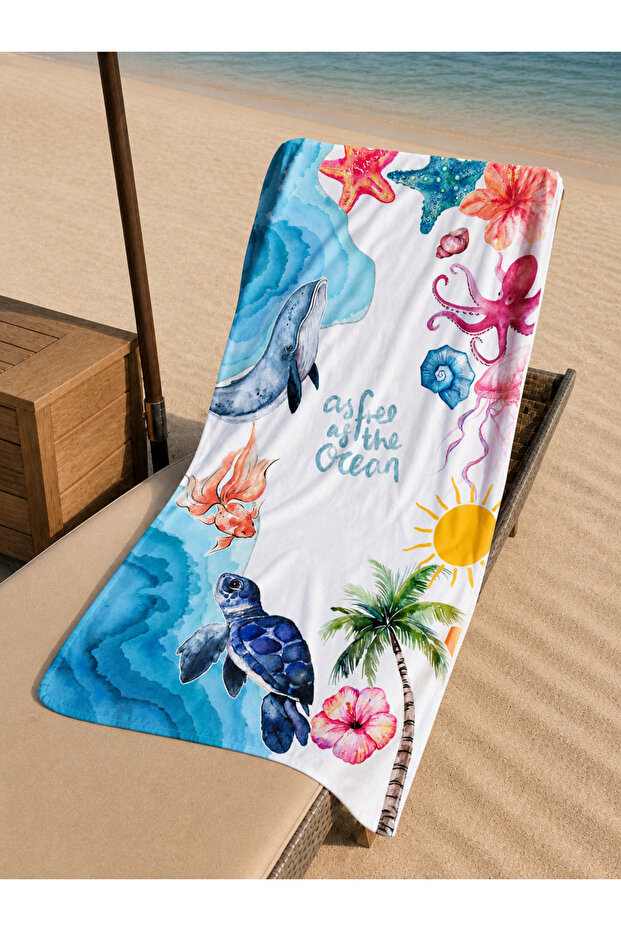Blue Dolphin and Turtle Patterned Beach Towel