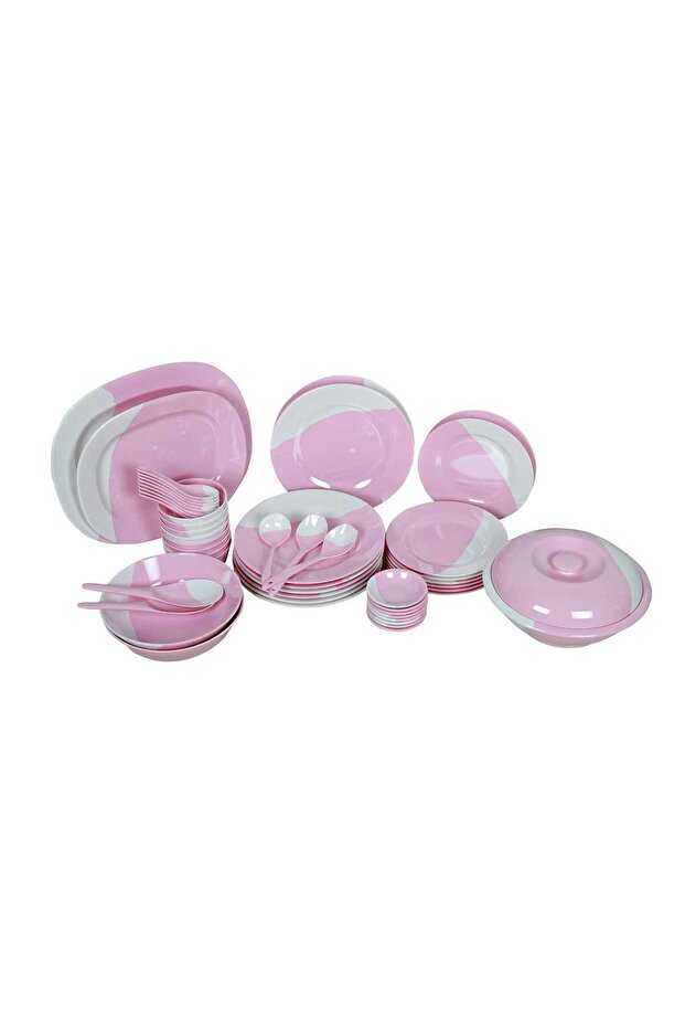 Melamine Dinner Set 50 Pcs Two Tone Pink White