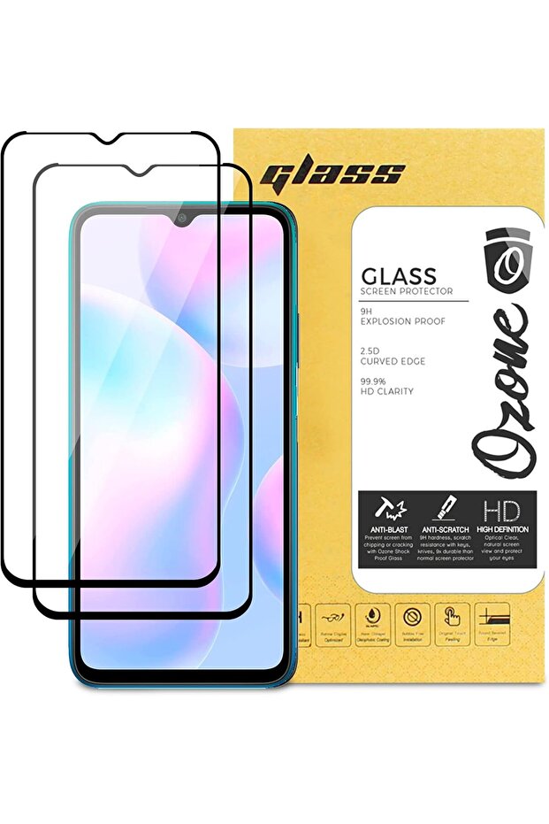 Tempered Glass [2 Per Pack] Compatible With Redmi 9A 4G (LTE / 4G) Screen Protector, Shock Proof Bubble Free HD Clear Scratch Resistant Full Screen Coverage -Black