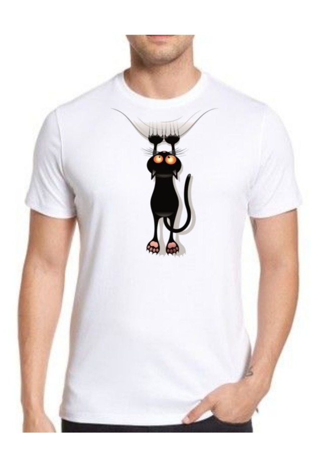 Funny Cat Printed Claw Design Cotton Premium White Unisex Tshirt Fun Design