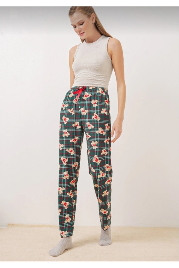Women's Green Plaid Milan Fabric Pajama Bottoms