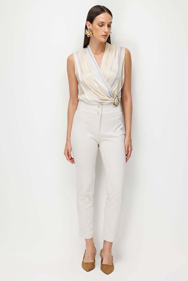 Double Buttoned Slim Leg Trousers - 2