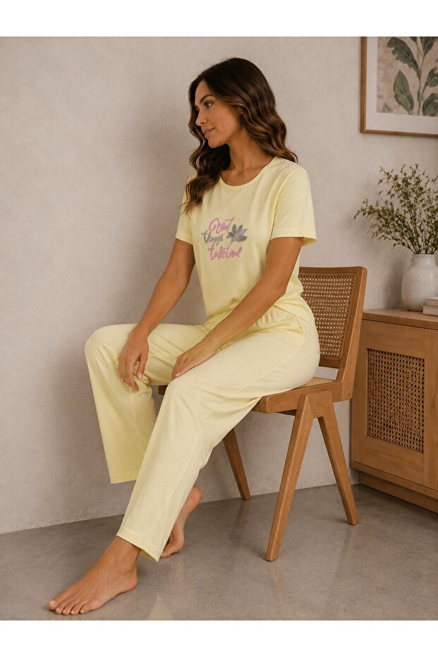 Summer Lycra Short Sleeve Combed Viscosa Women's Pajama Set