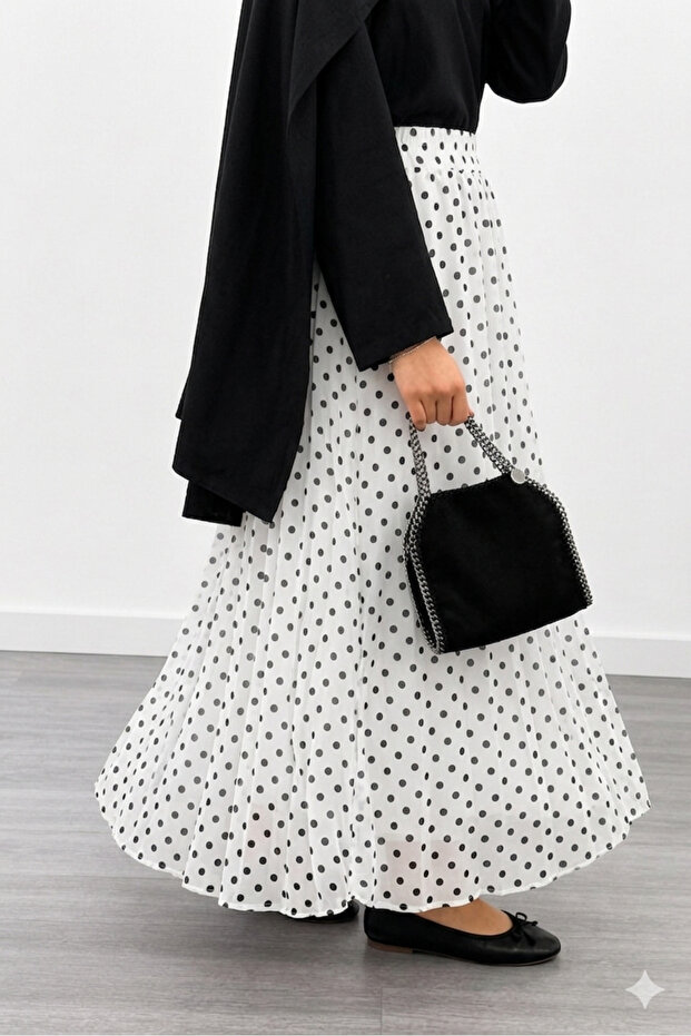 Polka Dot Pattern Chiffon Fabric Long Skirt