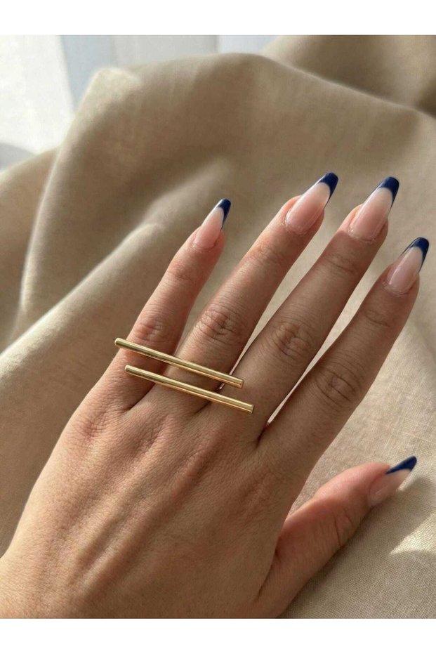 Stainless Steel Double Bar Ring Gold