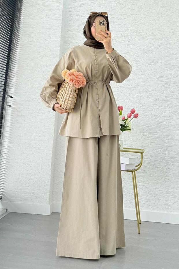 Premium Oversize Buttoned Linen Suit - Çağla