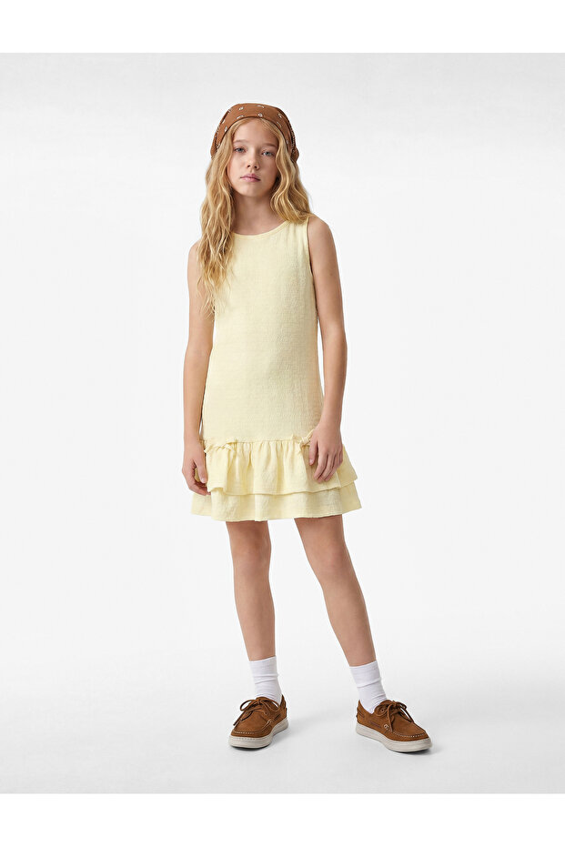 Yellow Girls' Dress with Bow and Ruffles 6Skg80084Ak