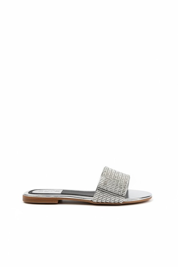 Kret Silver Stone Detailed Women's Slippers