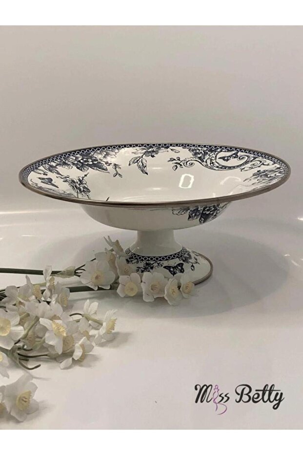 Blue Life Enameled Fruit Bowl with Stand 30cm