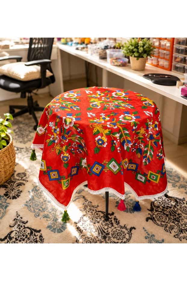 Authentic Cotton Fiskos Tablecloth with Kopanaki Stripes and Tassel Detail