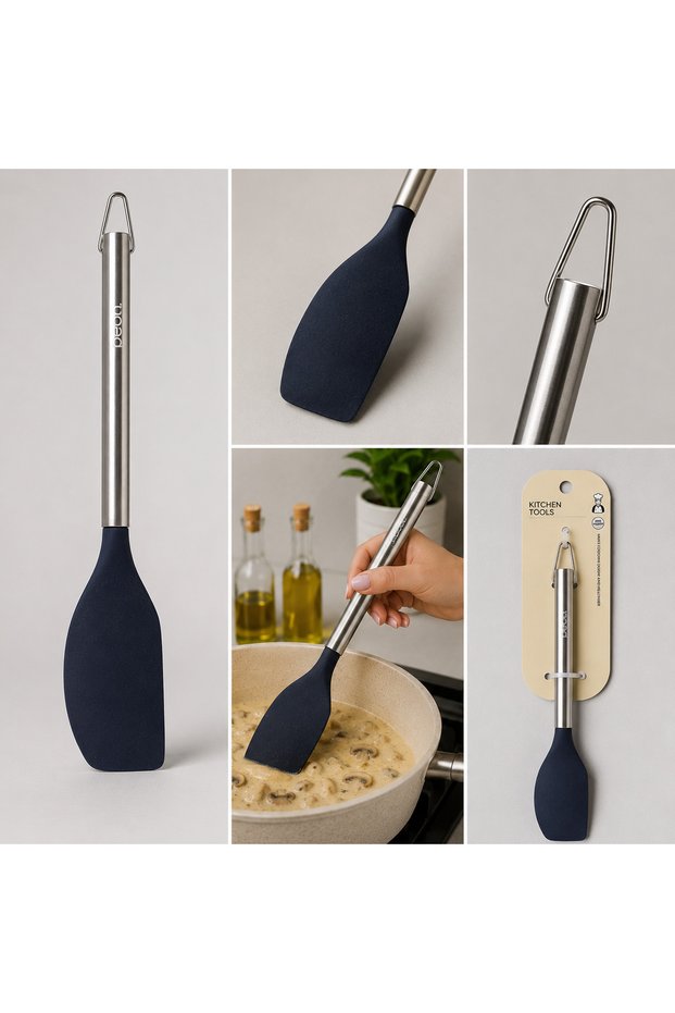 Silicone Serving Spatula with Stainless Steel Handle, Compatible with Non-Stick Pans
