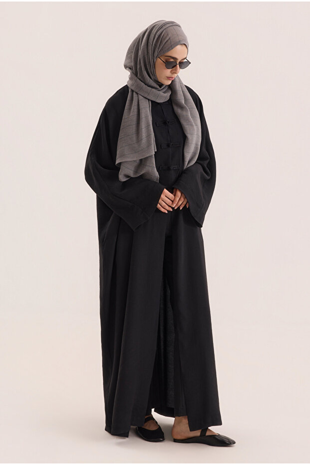 Çin Düğmeli Abaya Siyah - 3