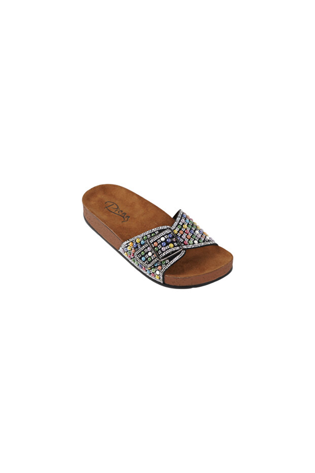 Platform Women's Slippers with Stones and Buckles