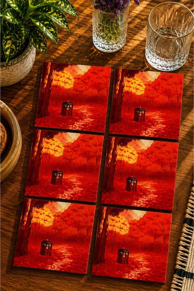 Autumn Season Nature Scenery Modern Set of 6 Coasters - Uv Printing Mdf - 10X10 cm