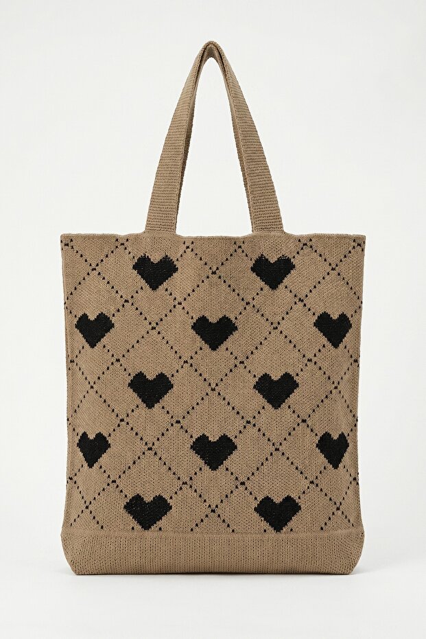 Women's Coffee Heart Detailed Shoulder Tote Bag