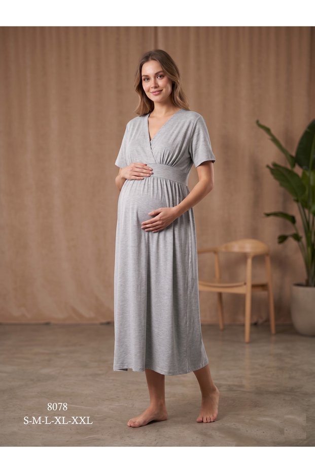 Pregnant Women's Breastfeeding Detailed Cotton Nightgown