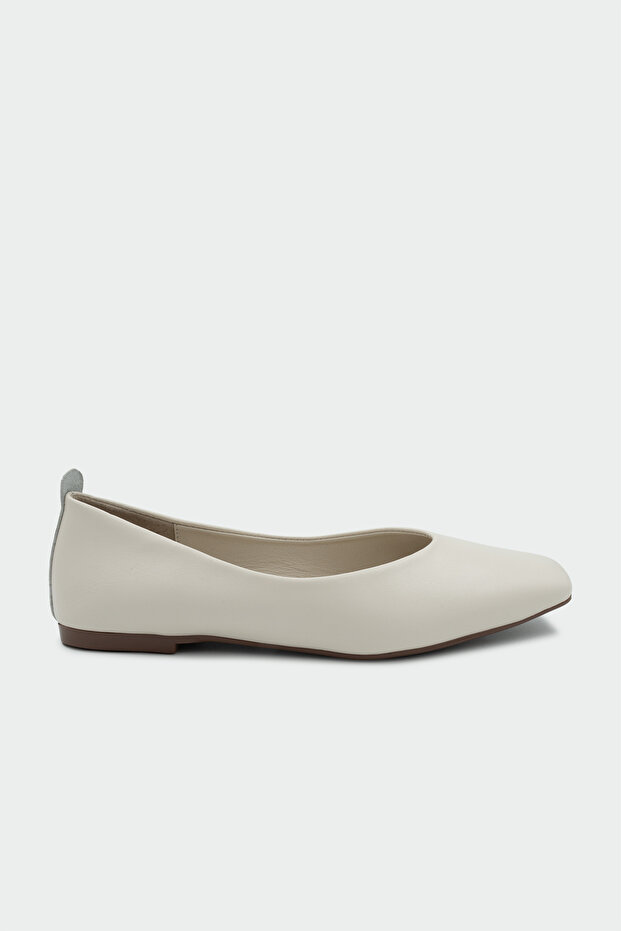 Caddy Genuine Leather Flat Women's Ecru Classic Ballerinas