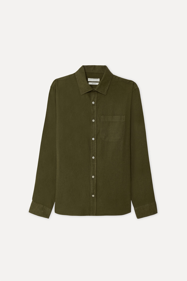 Men's Khaki Regular Fit Long Sleeve Linen Blend Shirt