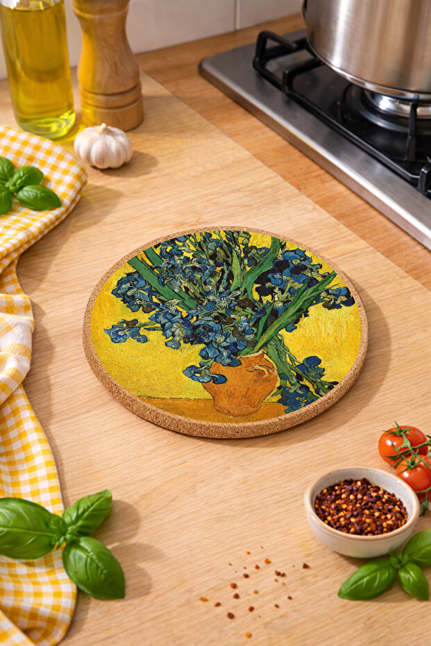 Van Gogh Vase and Irises Mushroom Coaster Pot Pan Mat 19cm Diameter 1cm Thickness