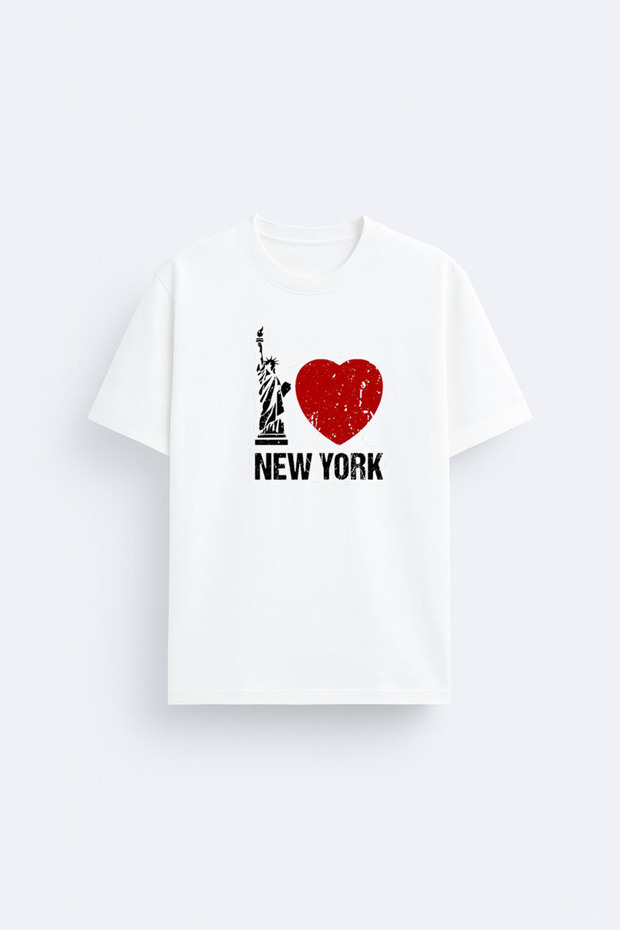 I Love New York Printed 100% Cotton Fabric White T-Shirt T-Shirt