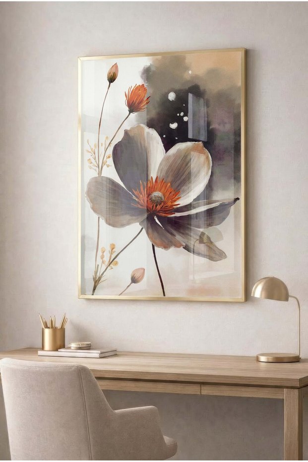 Pastel Tones Floral Glass Painting - Gold Metal Framed Painting for Home, Business, and School