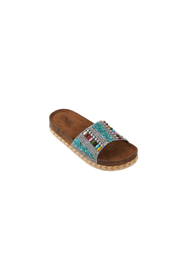 Colorful Stone and Silver Embellished Platform Women's Slippers