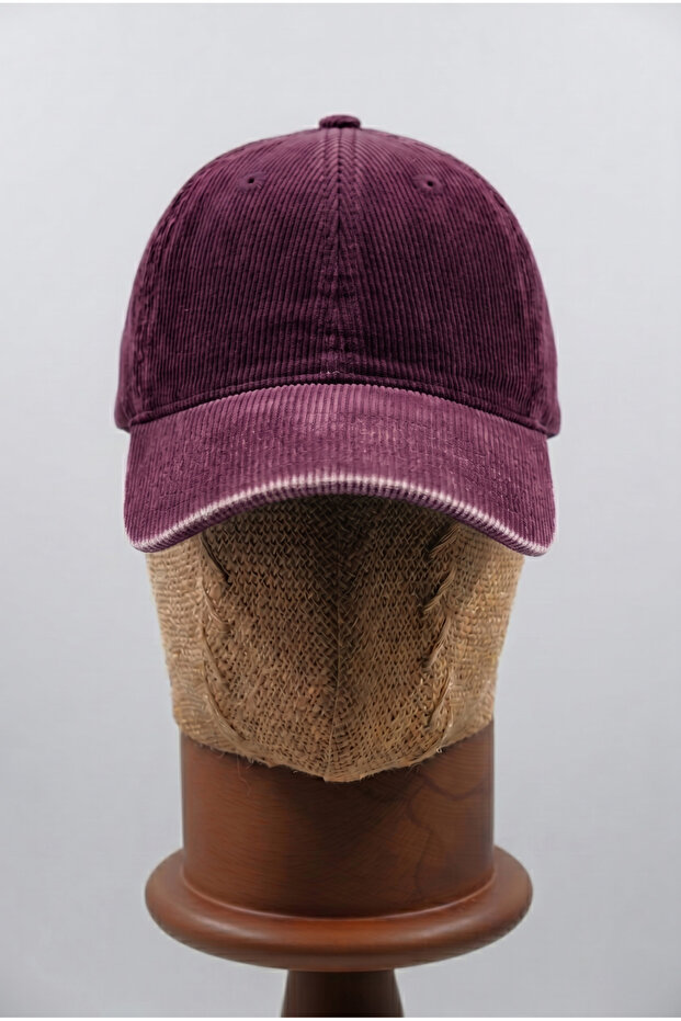 Unisex Burgundy Corduroy Adjustable Baseball Cap