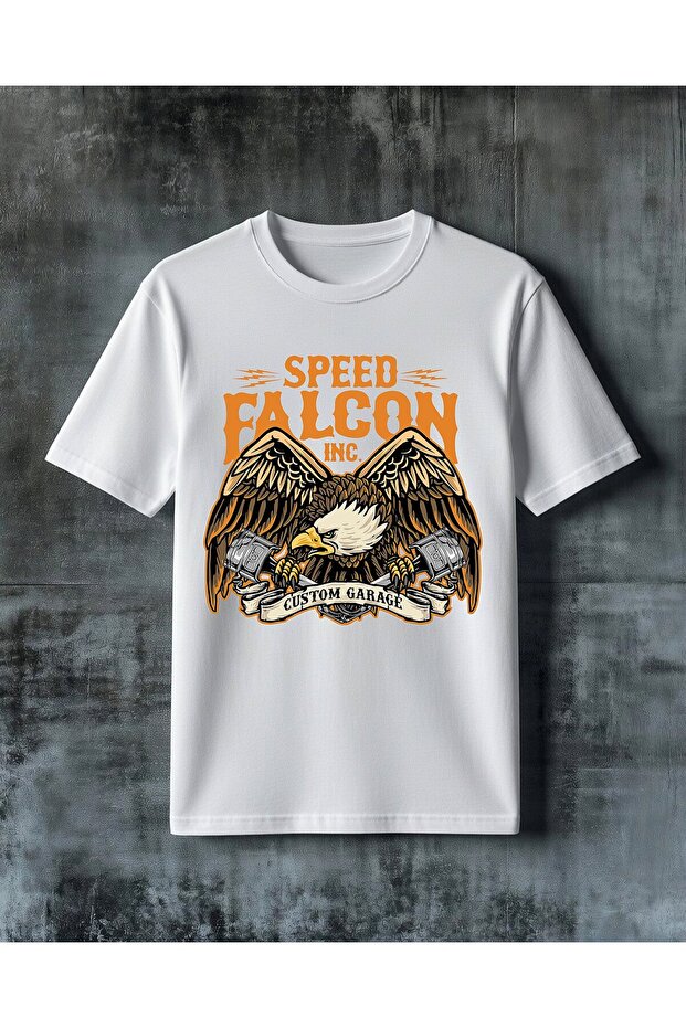 تي شيرت كبير الحجم مطبوع عليه speed falcon custom garage