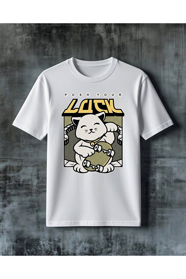 Push Your Luck Sanse Cat Printed Oversize T-Shirt