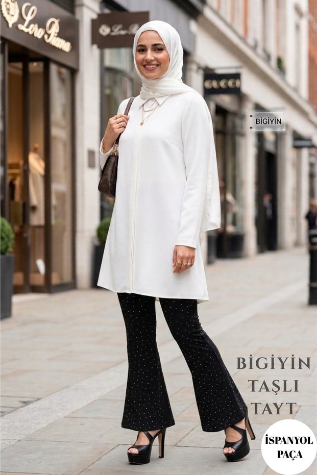 Women's Spanish Flare Leggings Stone Embroidered Women's Leggings New Season Stone Leggings Spanish Flare Leggings Hijab Tunic Bottom Leggings