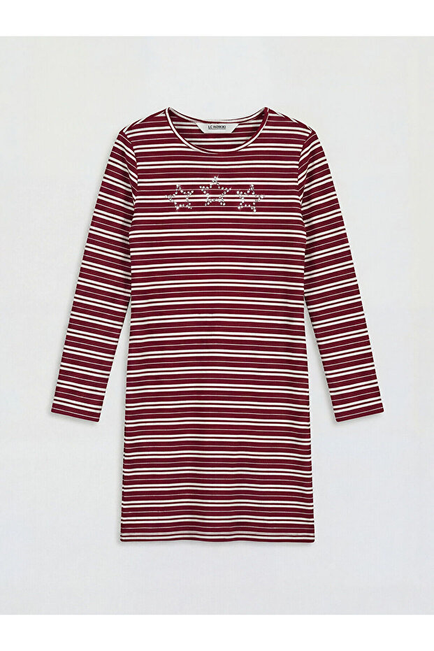 Original Oval Collar Stoned Girls' Dress