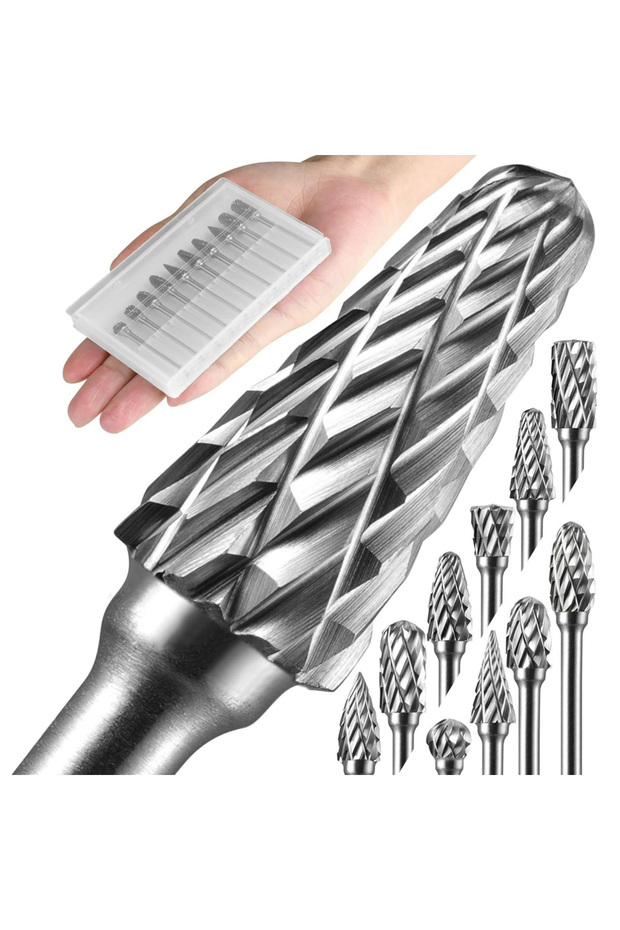 Light Grey Tungsten Carbide Rotary Burr Set 1/8 Inch Shank Double Cut Metal Deburring Woodworking &