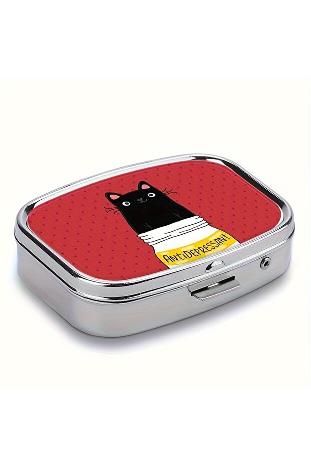 Transparent Cute Black Cat Cartoon Pill Box - Compact 2-Compartment Medicine Organizer, Portable for