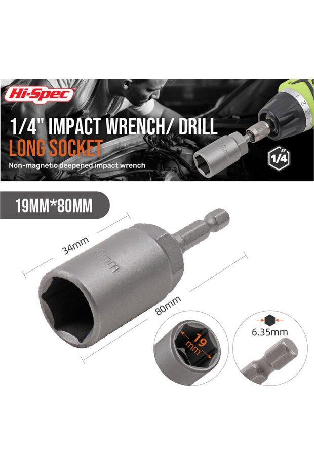 19mm Impact Socket Adapter Set 5.5-19Mm With Length Deepening Feature Includes 1/4-Inch Hex Shank Fo