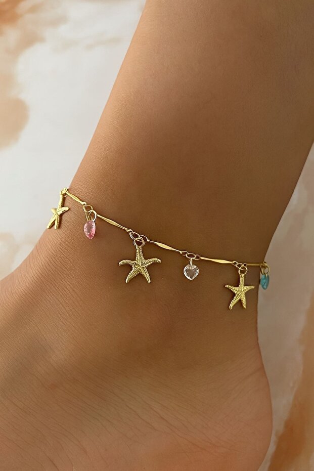 Colorful Stone Detailed Starfish Anklet