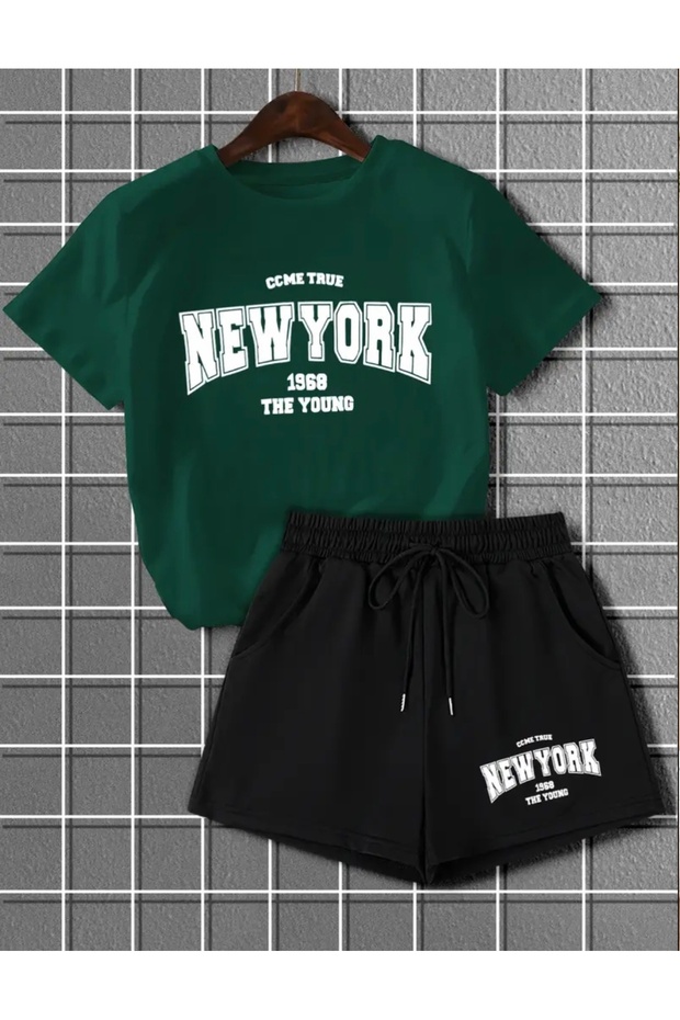 New Season New York Printed 100% Cotton Boy's T-Shirt Shorts Set