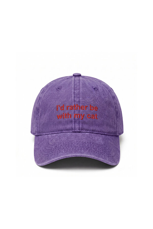 I'D Rather Be with My Cat Embroidered Hat / "I'D Rather Be with My Cat" Cat Themed Embroidered Hat