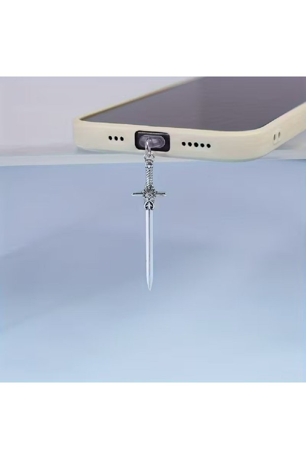 Silvery For Type C One Sword Bronze and Silvery Mobile Phone Dust Cover Pendant Charm Mobile Phone