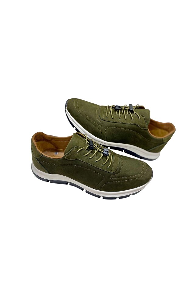 Men's Rubber Lace-Up Leather Nubuck Khaki Inner Leather Lining Eva Sole Casual Shoes