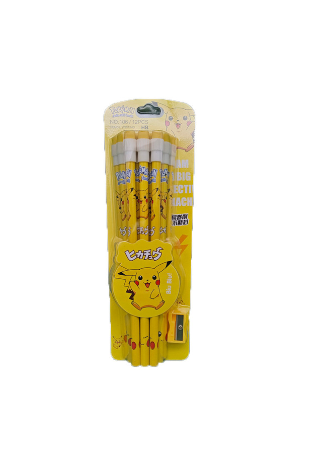 1box Pokemon Themed Stationery Set 12Pcs Boxed Pencils with Eraser Pencil Sharpener Anime School Off
