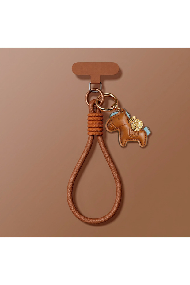 Dark brown Luxury Leather Pony Lanyard Cell Phone For iPhone Wrist Hand Phone Chain ...