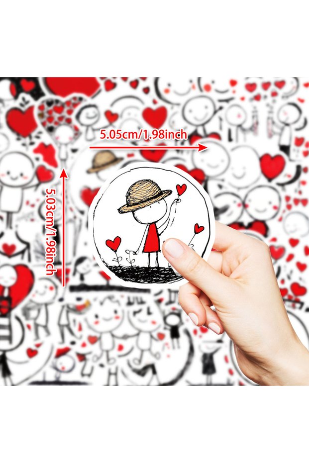 50pcs 50PCS Simple Line Graffiti Stickers Red Heart Cartoon Staionary Notebook Stickers
