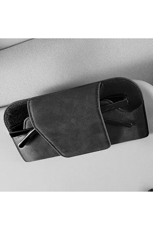 black Car Sun Visor Glasses Holder Premium Leather Sunglasses Protective Box Card Ticket Organizer A